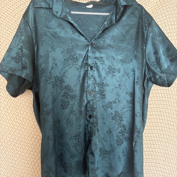 Men's Satin Embossed Button-Up Shirt - Picture 1 of 7